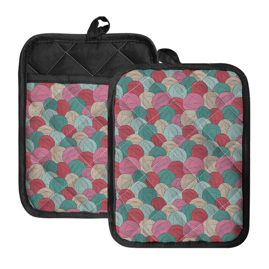Yarn Balls Pattern Print Pot Holders With Pocket
