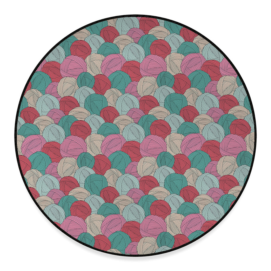 Yarn Balls Pattern Print Round Floor Mat