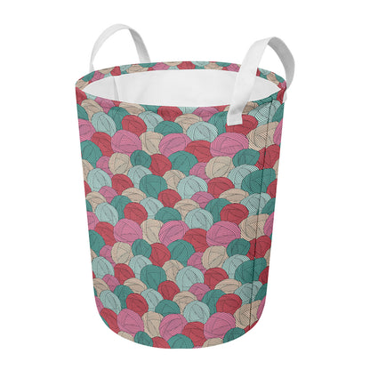 Yarn Balls Pattern Print Round Laundry Basket