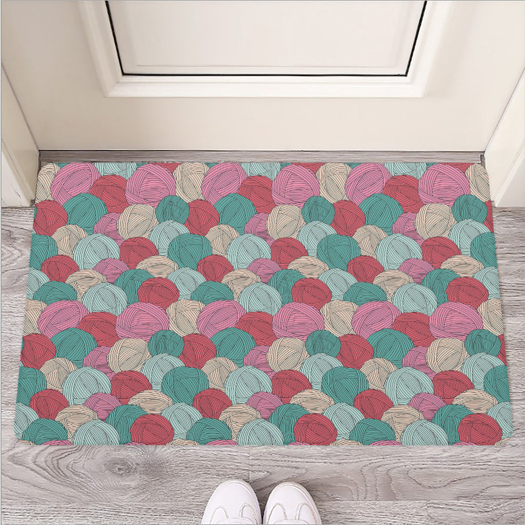 Yarn Balls Pattern Print Rubber Doormat