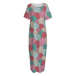 Yarn Balls Pattern Print Short Sleeve Long Nightdress
