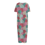 Yarn Balls Pattern Print Short Sleeve Long Nightdress