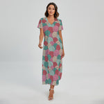 Yarn Balls Pattern Print Short Sleeve Maxi Dress