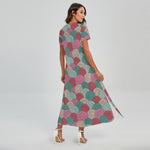 Yarn Balls Pattern Print Short Sleeve Maxi Dress