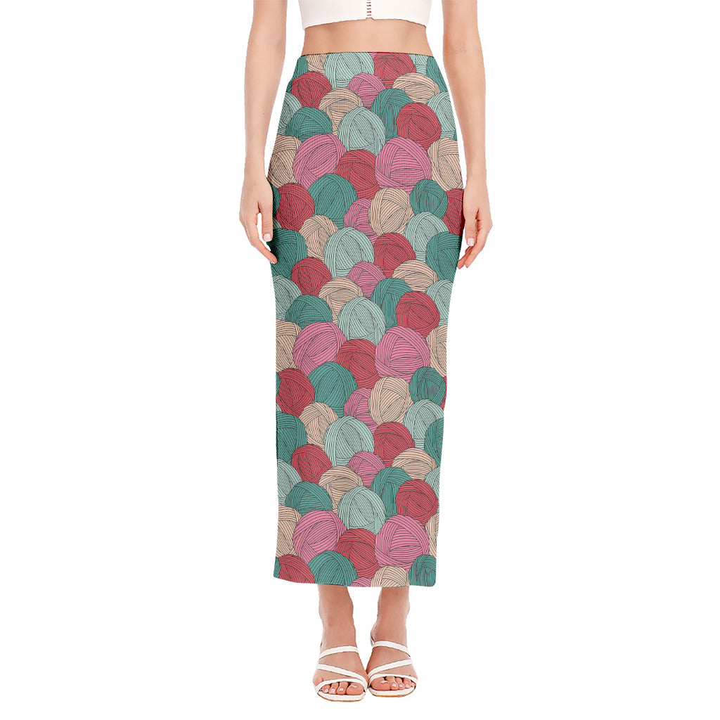 Yarn Balls Pattern Print Side Slit Maxi Skirt