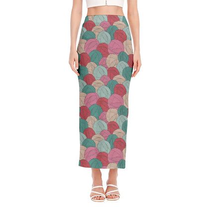 Yarn Balls Pattern Print Side Slit Maxi Skirt