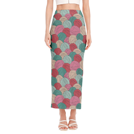 Yarn Balls Pattern Print Side Slit Maxi Skirt