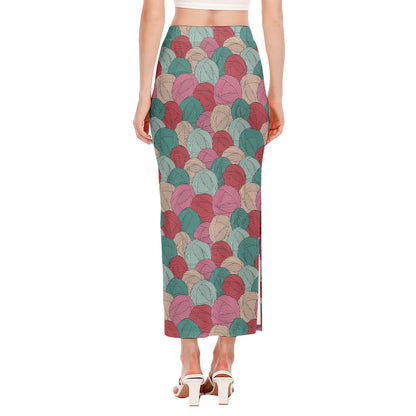 Yarn Balls Pattern Print Side Slit Maxi Skirt
