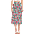 Yarn Balls Pattern Print Side Slit Midi Skirt