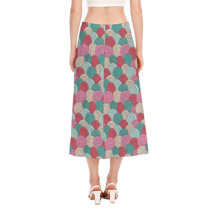 Yarn Balls Pattern Print Side Slit Midi Skirt