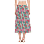 Yarn Balls Pattern Print Side Slit Midi Skirt