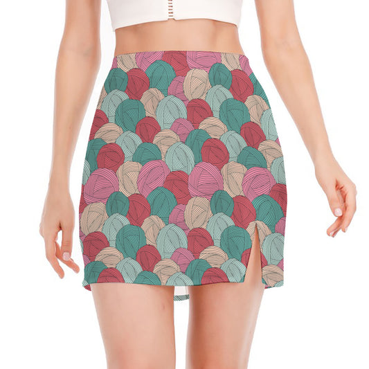 Yarn Balls Pattern Print Side Slit Mini Skirt