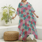 Yarn Balls Pattern Print Silk V-Neck Kaftan Dress