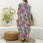Yarn Balls Pattern Print Silk V-Neck Kaftan Dress