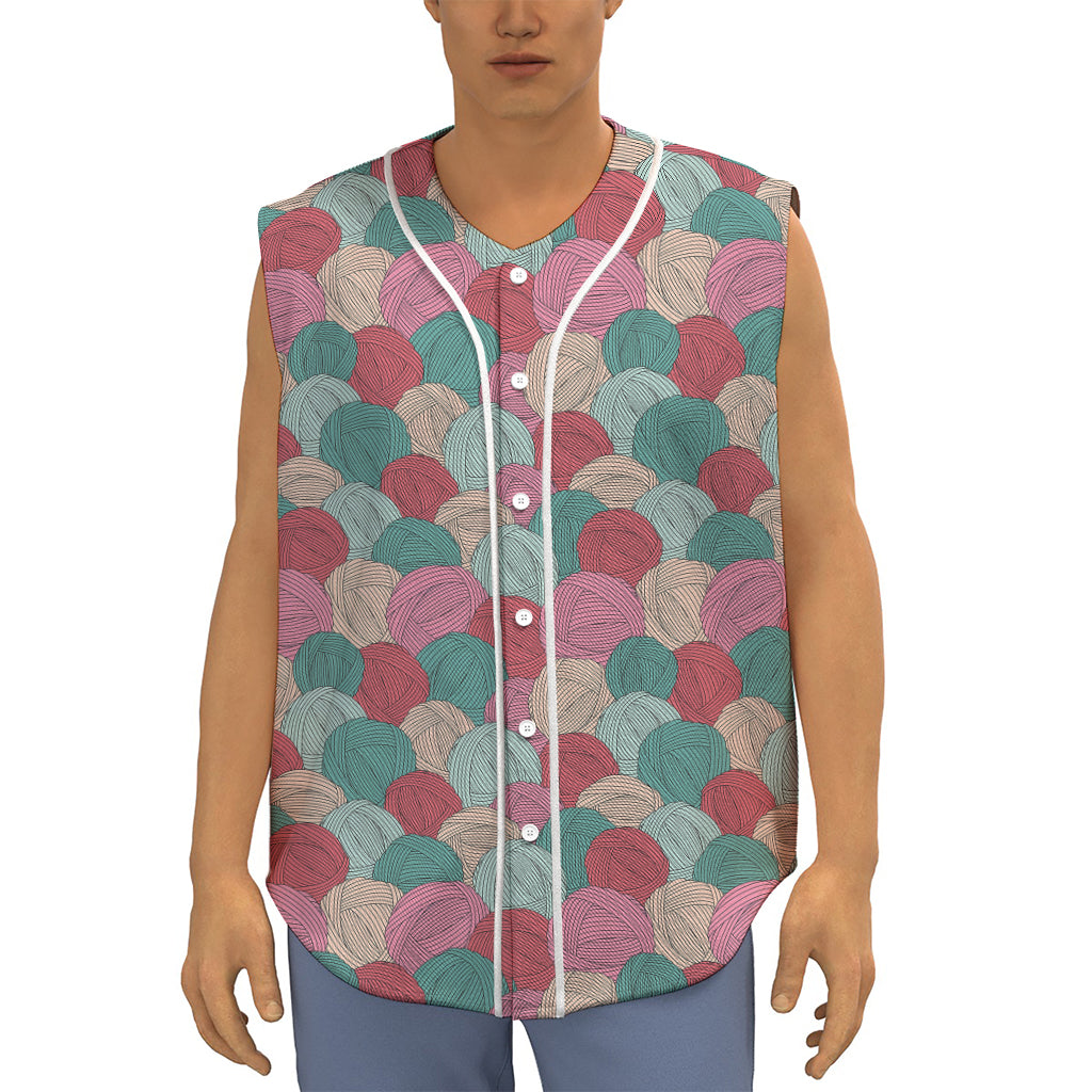 Yarn Balls Pattern Print Sleeveless Baseball Jersey