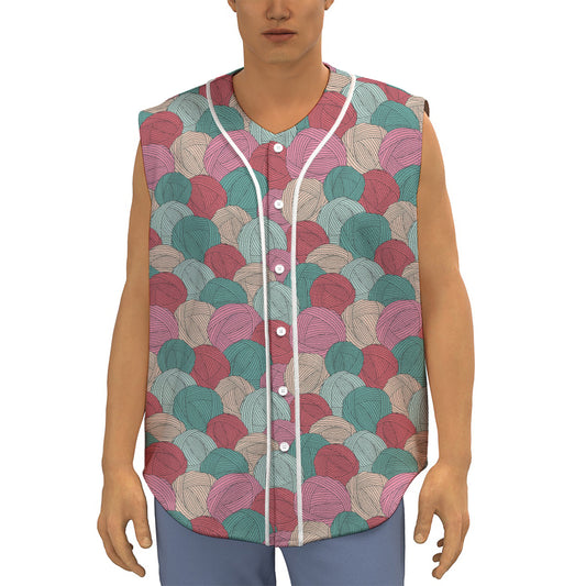 Yarn Balls Pattern Print Sleeveless Baseball Jersey