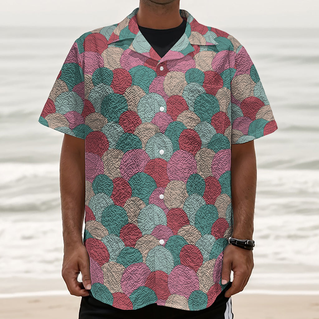 Yarn Balls Pattern Print Textured Short Sleeve Shirt