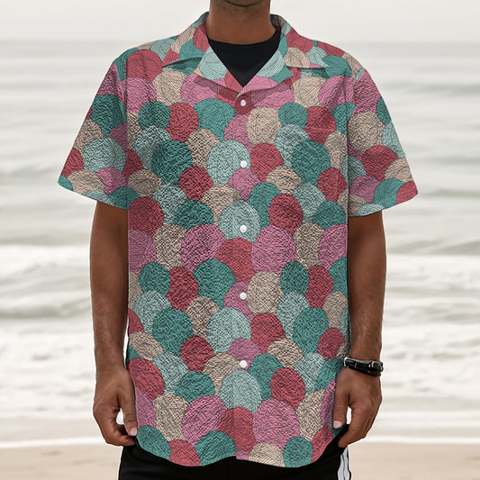 Yarn Balls Pattern Print Textured Short Sleeve Shirt
