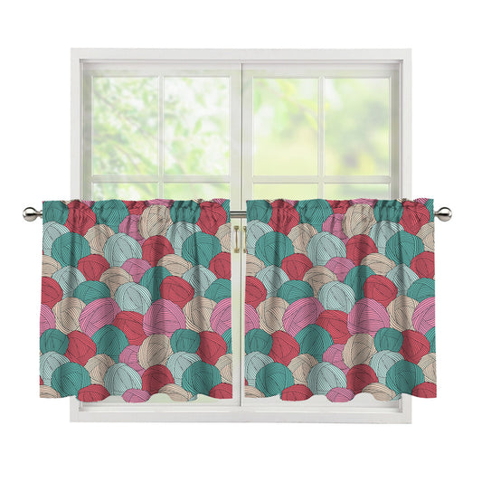 Yarn Balls Pattern Print Tier Curtains