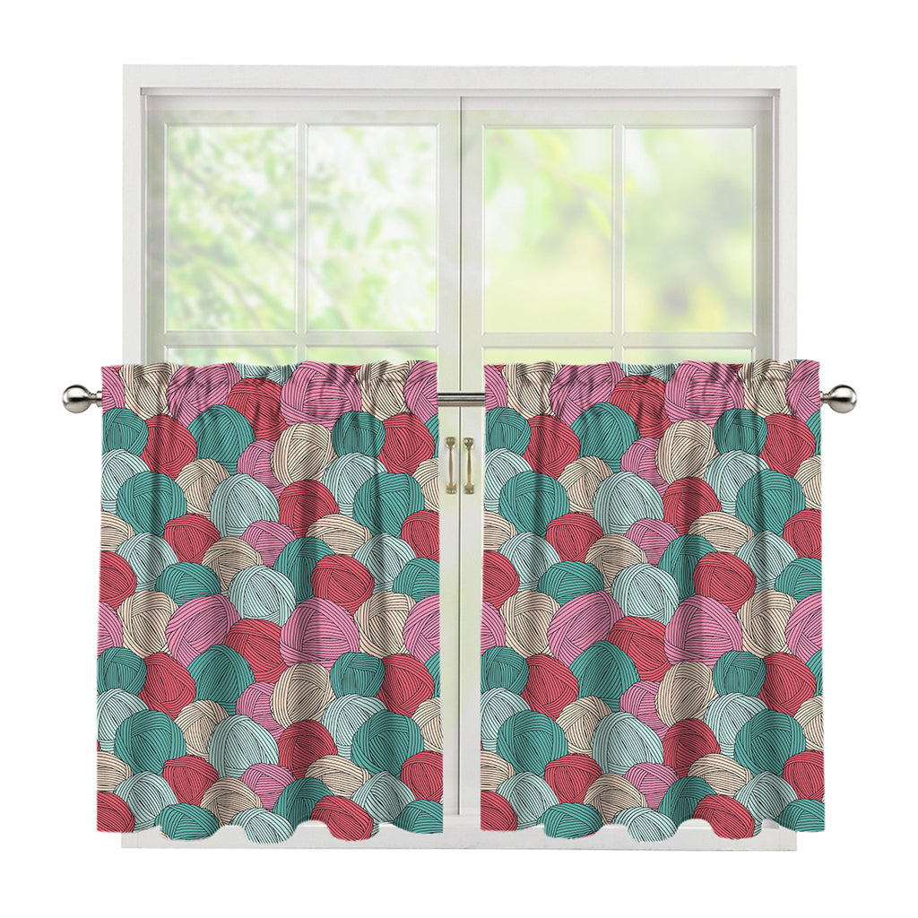 Yarn Balls Pattern Print Tier Curtains