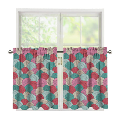 Yarn Balls Pattern Print Tier Curtains