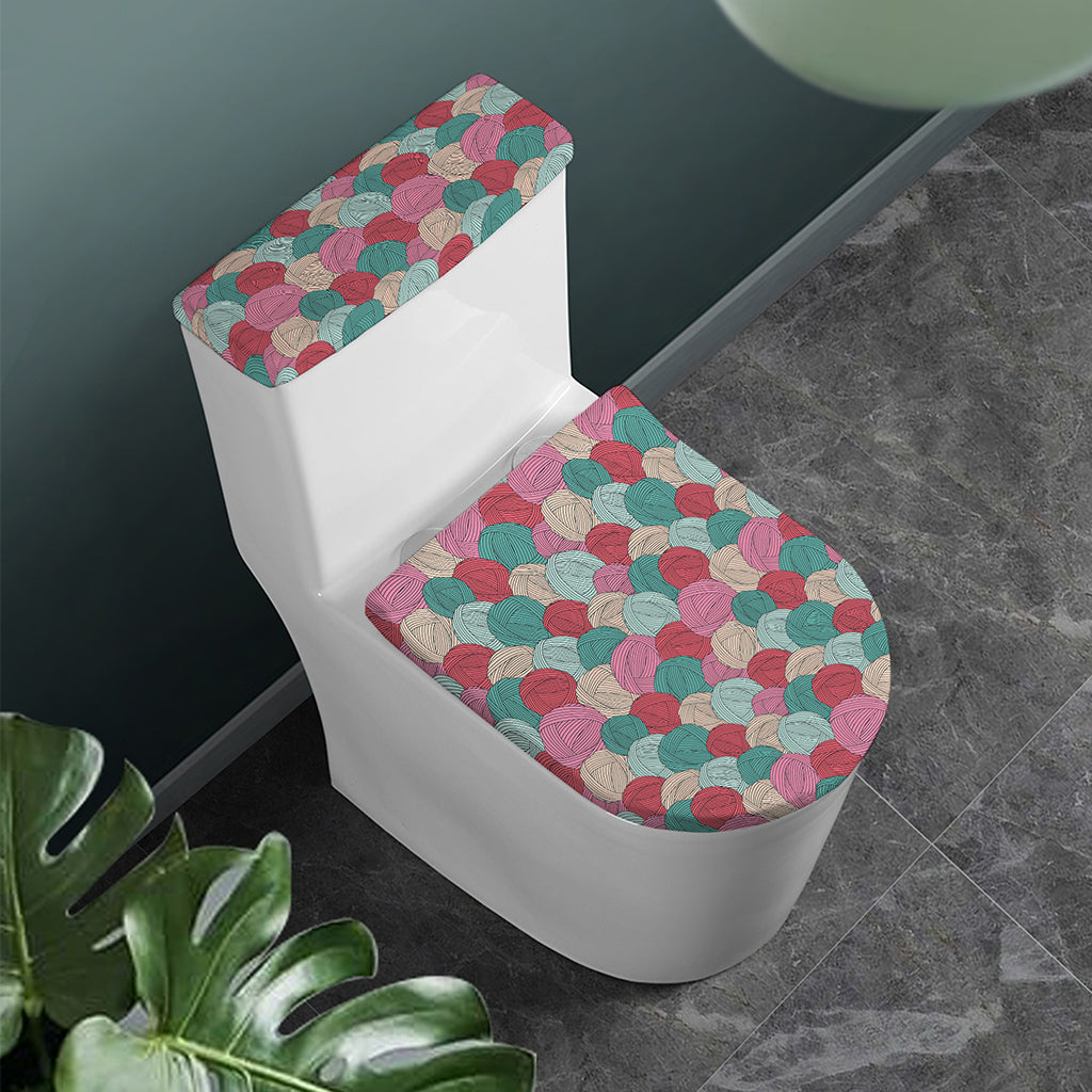 Yarn Balls Pattern Print Toilet Lid And Tank Cover Set