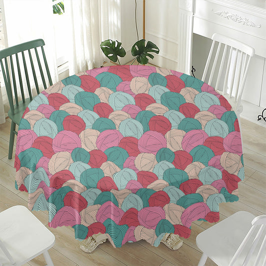 Yarn Balls Pattern Print Waterproof Round Tablecloth