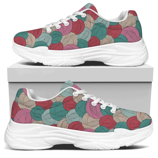 Yarn Balls Pattern Print White Chunky Shoes