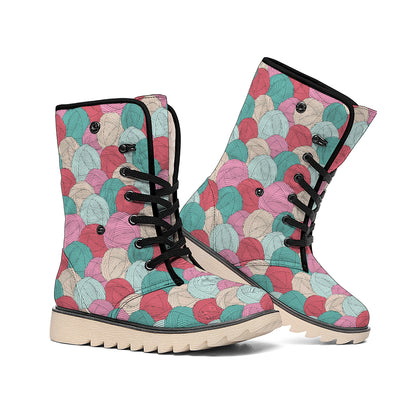 Yarn Balls Pattern Print Winter Boots