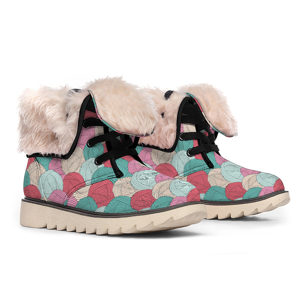 Yarn Balls Pattern Print Winter Boots