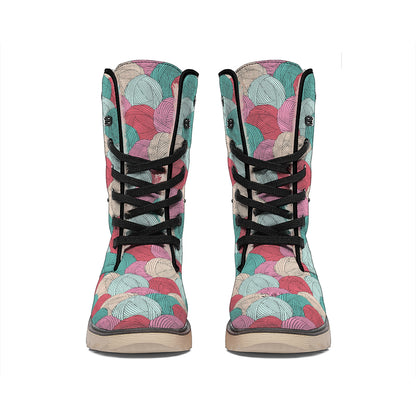 Yarn Balls Pattern Print Winter Boots