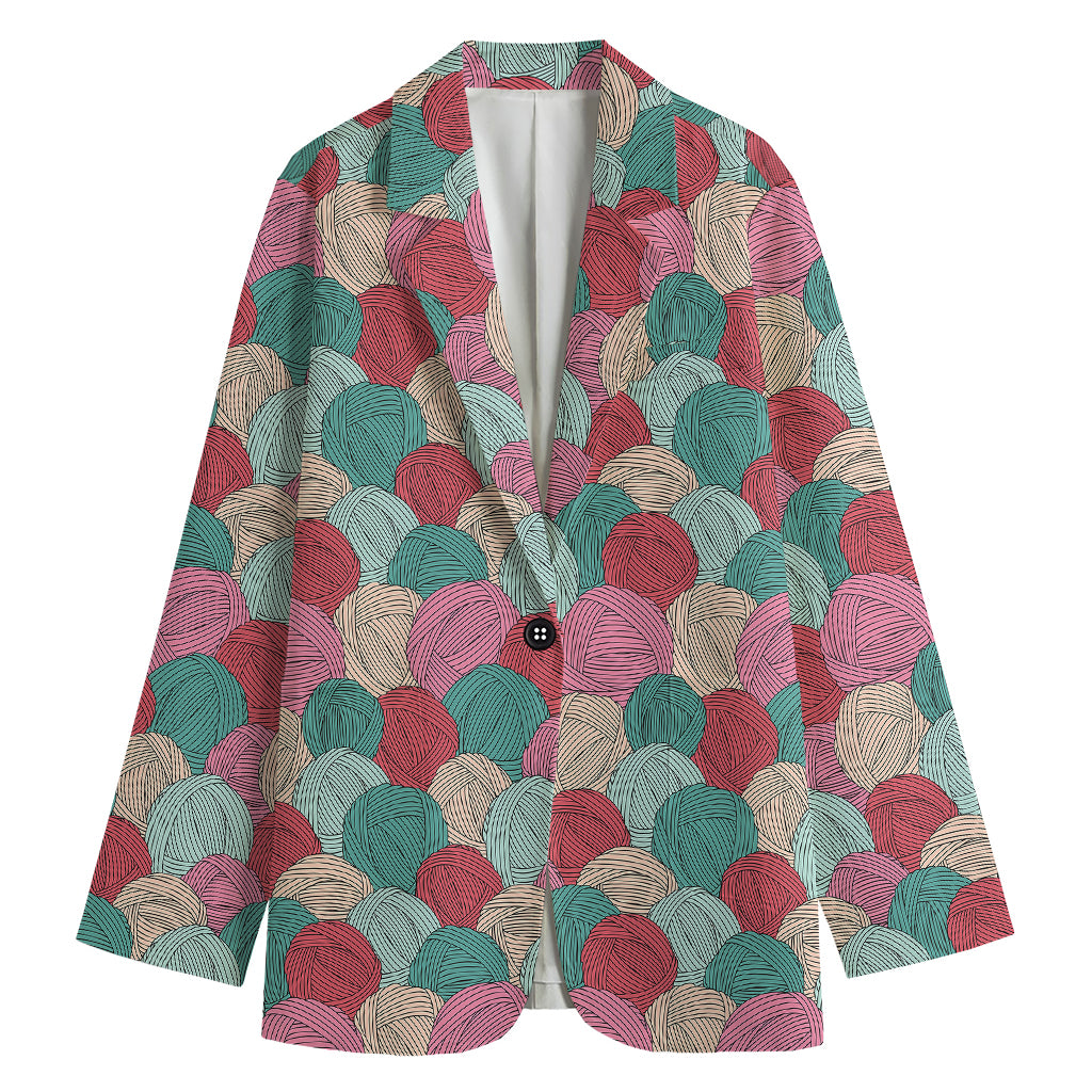 Yarn Balls Pattern Print Women's Cotton Blazer