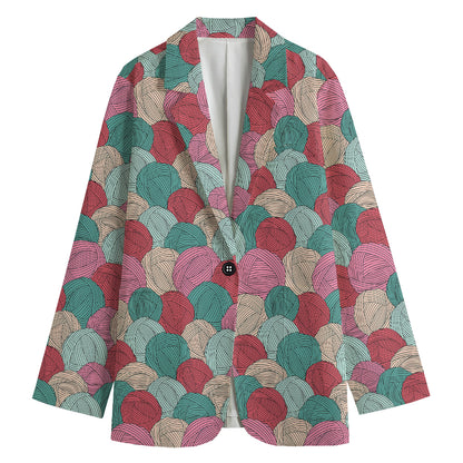Yarn Balls Pattern Print Women's Cotton Blazer