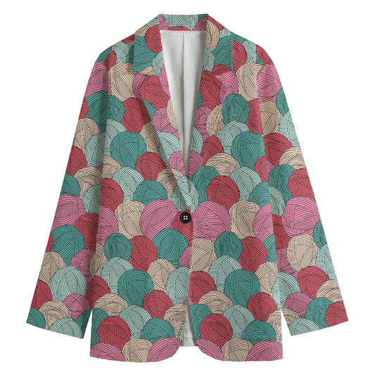 Yarn Balls Pattern Print Women's Cotton Blazer