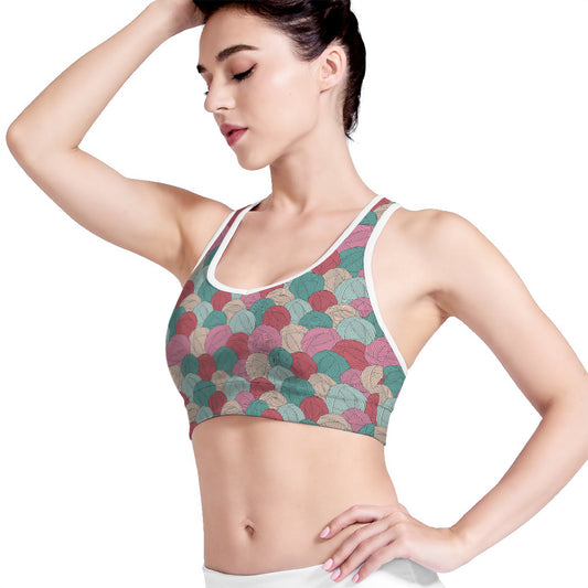 Yarn Balls Pattern Print Women's Sports Bra