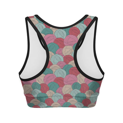 Yarn Balls Pattern Print Women's Sports Bra
