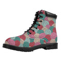 Yarn Balls Pattern Print Padded Collar Lace Up Boots