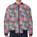 Yarn Balls Pattern Print Zip Sleeve Bomber Jacket