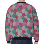 Yarn Balls Pattern Print Zip Sleeve Bomber Jacket