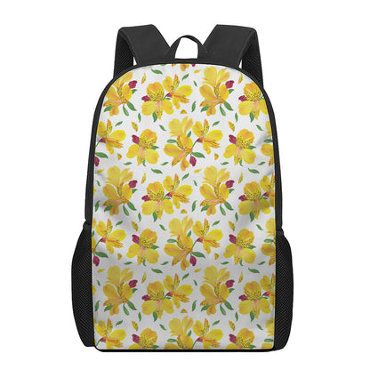 Yellow Alstroemeria Pattern Print 17 Inch Backpack