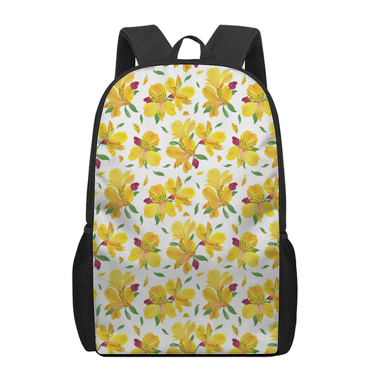 Yellow Alstroemeria Pattern Print 17 Inch Backpack