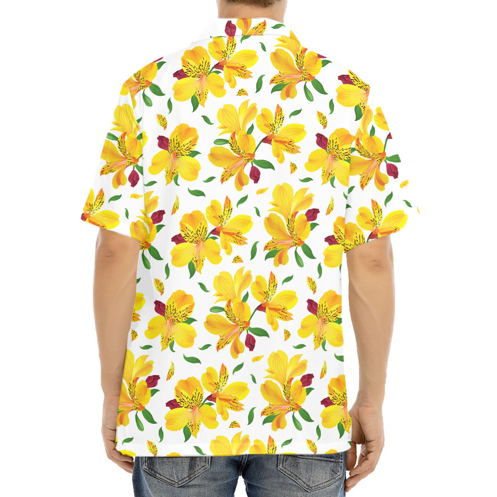 Yellow Alstroemeria Pattern Print Aloha Shirt
