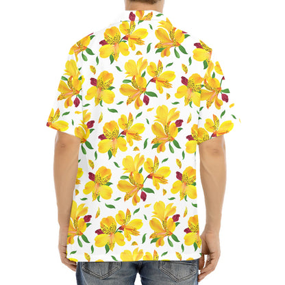 Yellow Alstroemeria Pattern Print Aloha Shirt