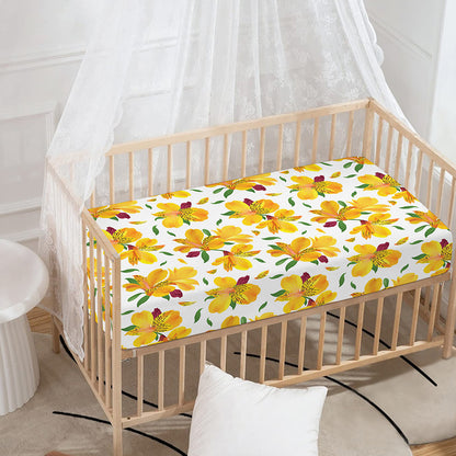 Yellow Alstroemeria Pattern Print Baby Crib Sheet
