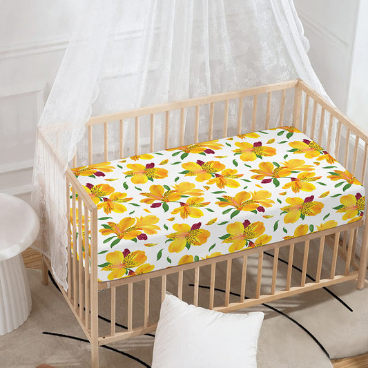 Yellow Alstroemeria Pattern Print Baby Crib Sheet