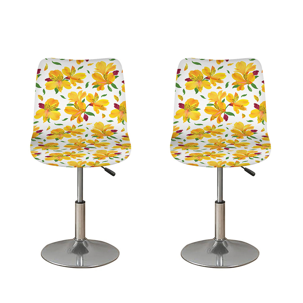 Yellow Alstroemeria Pattern Print Bar Stool Covers