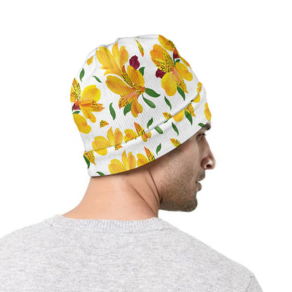 Yellow Alstroemeria Pattern Print Beanie