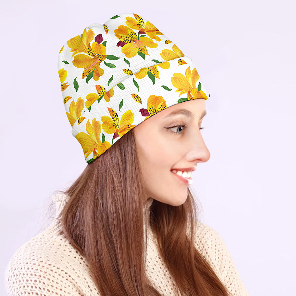 Yellow Alstroemeria Pattern Print Beanie