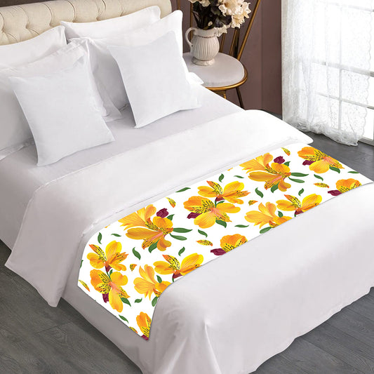 Yellow Alstroemeria Pattern Print Bed Runner