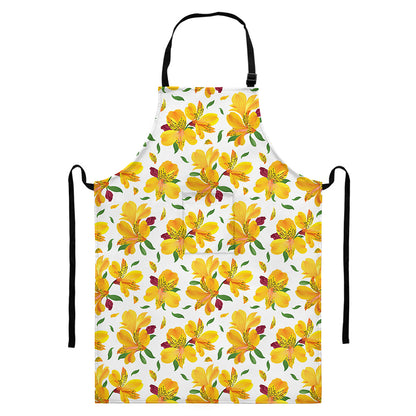 Yellow Alstroemeria Pattern Print Bib Apron With Pocket